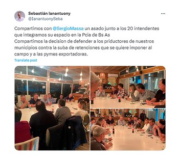 El posteo de Sebastián Ianantuony,