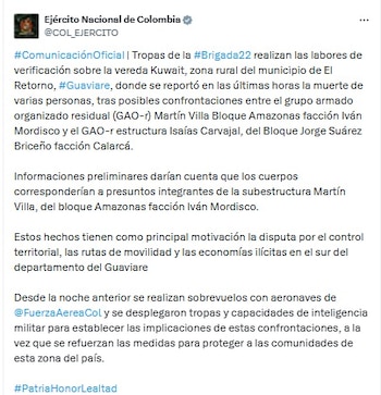 Comunicado oficial del Ejército Nacional