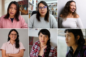 Mosaico de seis fotografías dispuestas en dos filas y tres columnas con los retratos individuales de seis mujeres