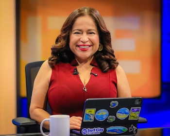 La ministra de Turismo de El Salvador, Morena Valdez, durante su participación en el programa Frente a Frente de la cadena TCS (Cortesía: Secretaría de Prensa).