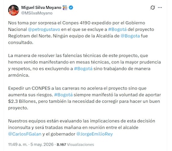 Miguel Silva aseguró que ningún equipo técnico de la administración distrital intervino en la discusión del documento - crédito @MSilvaMoyano/X