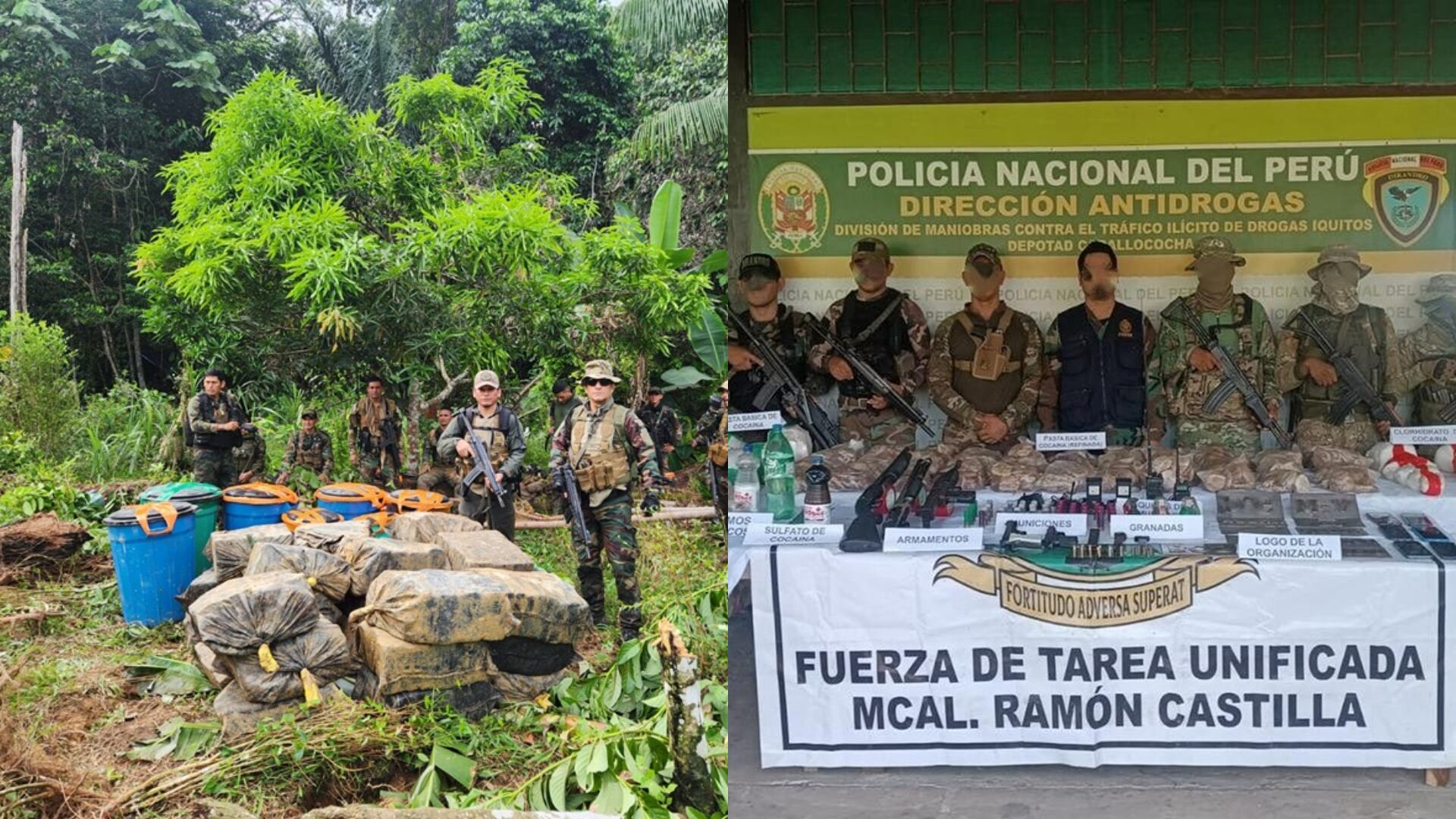 Las fuerzas del orden intensificaron operativos en una de las regiones más golpeadas por el narcotráfico: Loreto. (Composición: Infobae / Gob)
