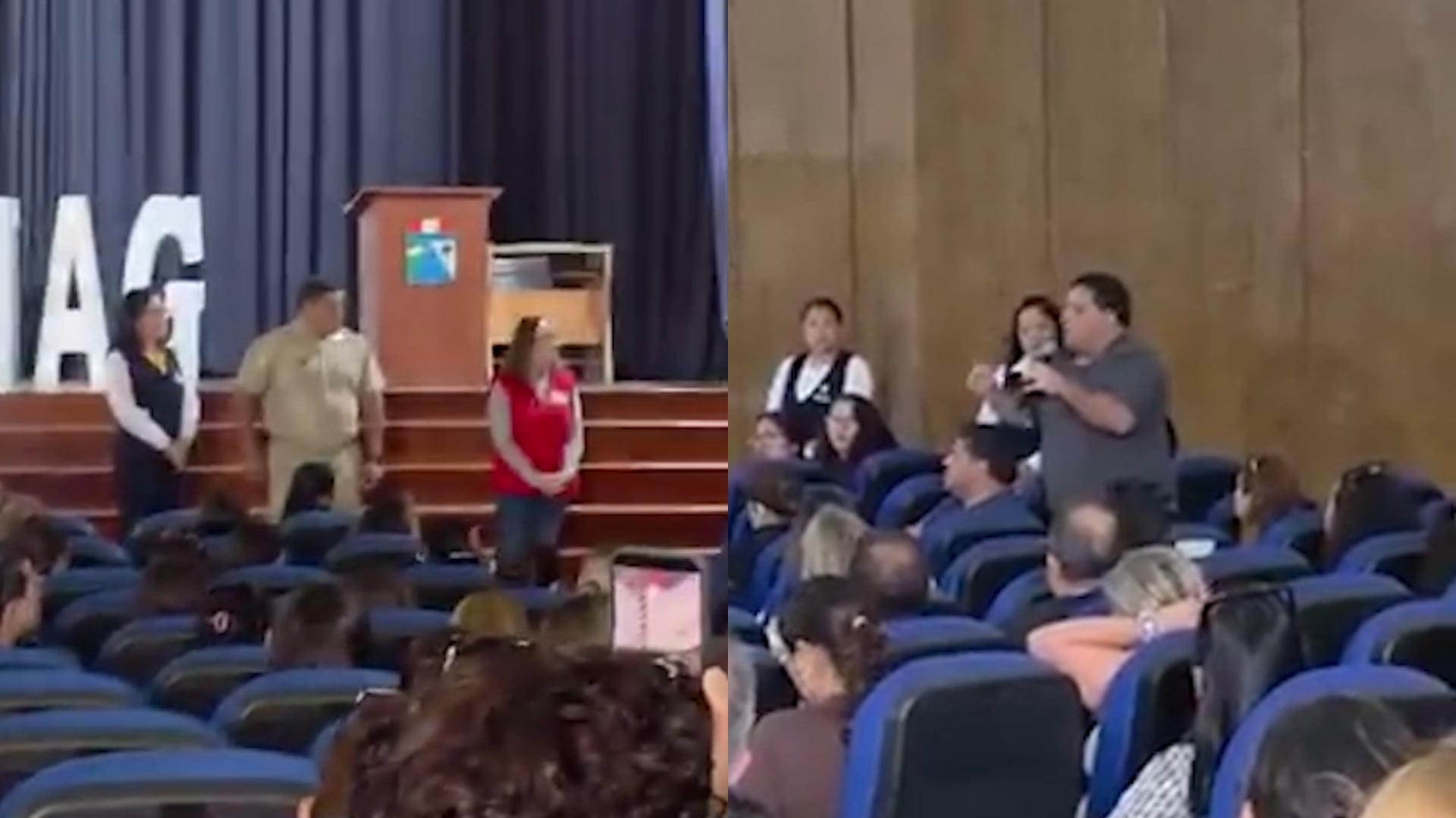 Padres de familia participan en una reunión en el Liceo Naval Almirante Guise para exigir medidas tras la denuncia de agresión sexual cometida contra un alumno.