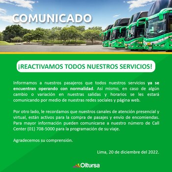 Comunicado de la empresa Oltursa