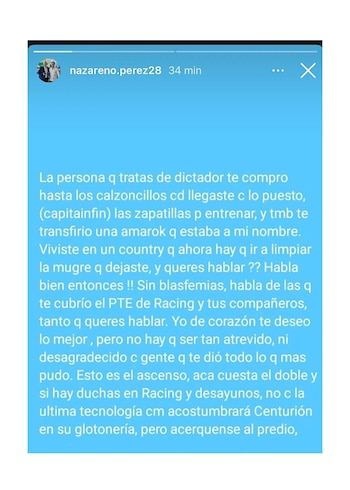 El comunicado de Centurión tras ser echado de Racing de Córdoba