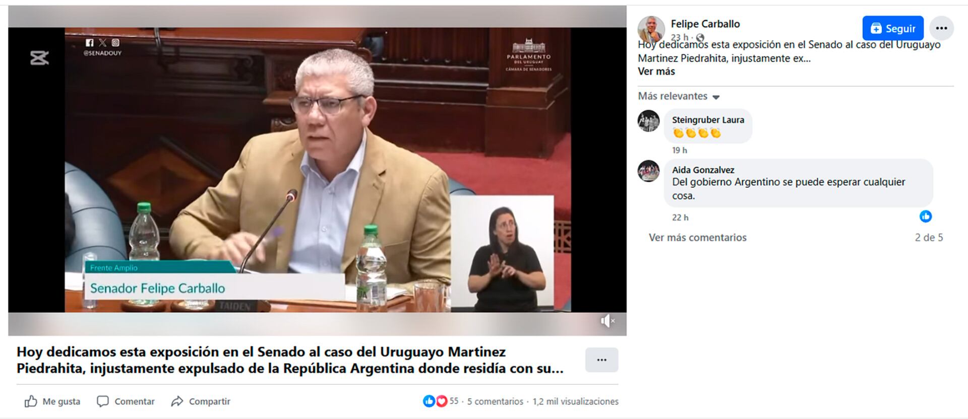El senador Felipe Carballo expuso su intervención en redes sociales