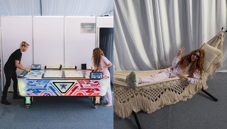 En la antesala del show, un video viral mostró a Shakira relajada, jugando hockey de aire con su equipo y alejándose de la imagen de diva tradicional. (Cortesía: Shakira)