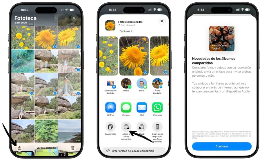 Los álbumes compartidos ocuparán espacio en iCloud. (Applesfera)