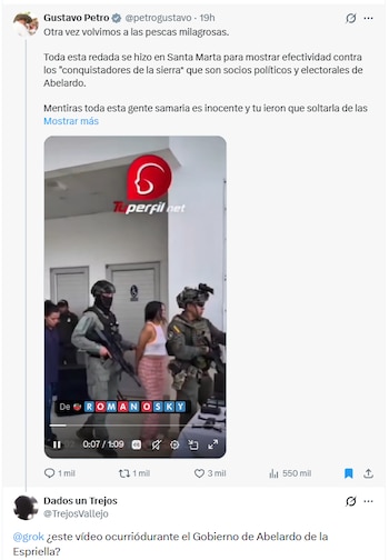 El jefe de Estado fue cuestionado por usuarios de las redes sociales quienes lo señalaron de difundir material que no corresponde a los hechos reales - crédito @petrogustavo/X