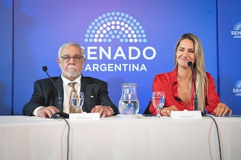 Se realizó una nueva jornada en contra de las falsas denuncias de los senadores nacionales Carolina Losada y Juan Carlos Pagotto, en el salón Azul del Senado de la Nación, el martes 07 de Abril del 2026, buenos Aires, Argentina
