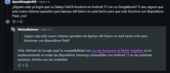 Google asegura que en las próximas semanas los dispositivos Samsung con Android 17 serán compatibles con el Googlebook. (Reddit)