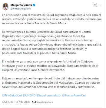 Gobernadora de Magdalena anunció rescate