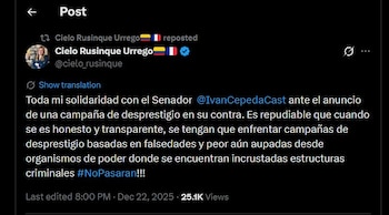 Cielo Rusinque expresó solidaridad