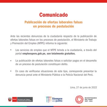 Comunicado MTPE.