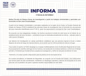 Comunicado Oficial de la Fiscalía.