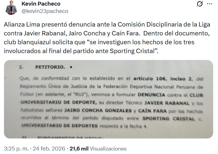 Alianza Lima presentó denuncia contra el DT y dos jugadores de Universitario. Crédito: Kevin Pacheco.
