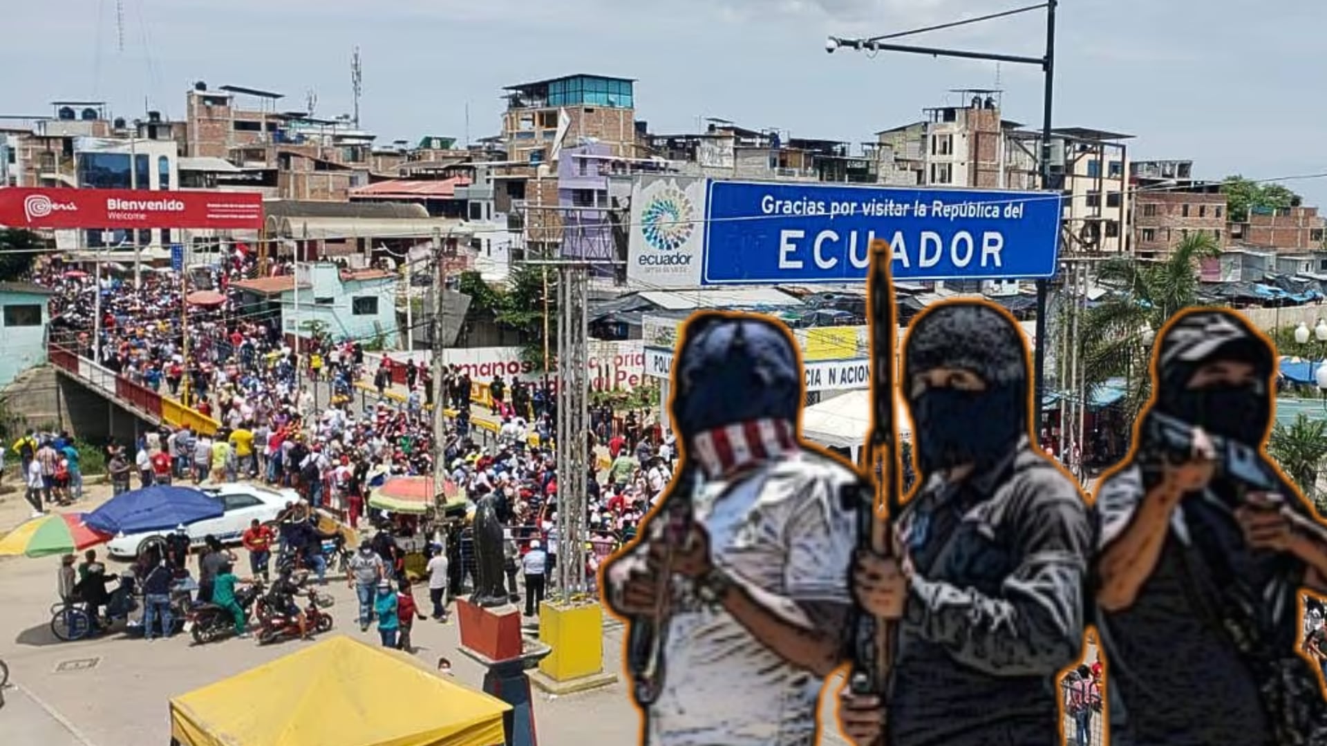 La zona de Aguas Calientes y las deficiencias en seguridad que representa un peligro latente para el ingreso de criminales y terroristas de Ecuador | Foto composición: Infobae Perú / El Universo.