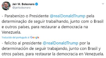 Tuit de Jair Bolsonaro