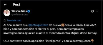 Wilson Arias también arremetió en