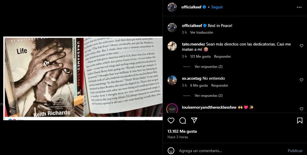 Keith Richards recordó la vez que conoció a Brian Wilson (Instagram/Keith Richards)