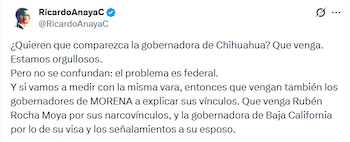 La gobernadora de Chihuahua, María Eugenia Campos, y el fiscal estatal, César Jáuregui Moreno, fueron citados para el 28 de abril a las 11:00 horas. (Crédito: X | @RicardoAnayaC)