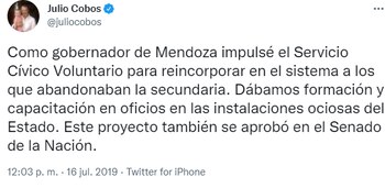 Julio Cobos recuerda el proyecto impulsado en Mendoza mientras él era el gobernador