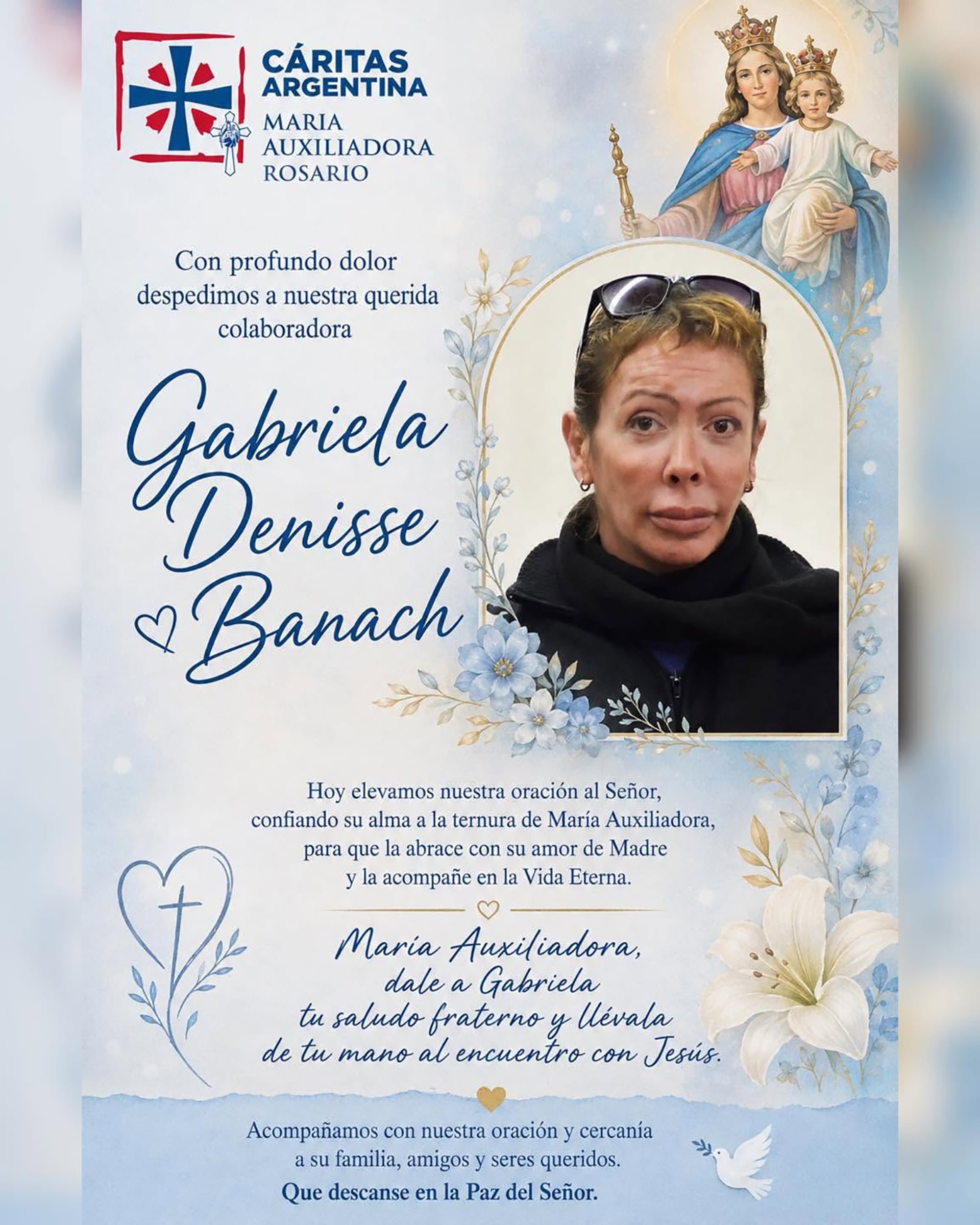 La parroquia María Auxiliadora de Rosario despidió a Gabriela, quien era colaboradora (Facebook)