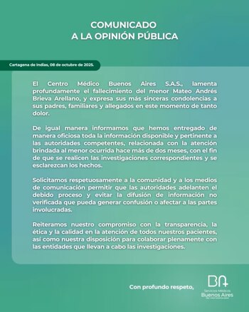 El centro médico Buenos Aires emitió un comunicado sobre lo ocurrido - crédito Redes sociales/Facebook
