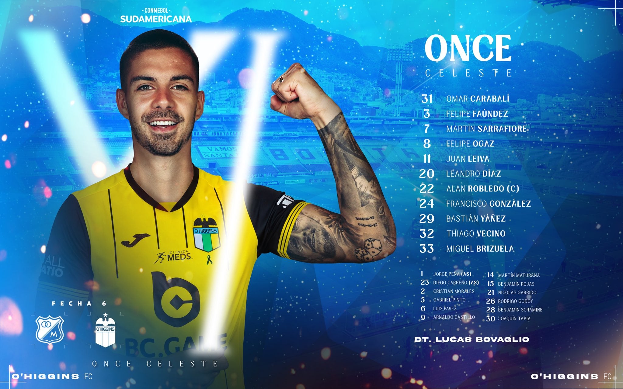 Alineación de O'Higgins de Chile para enfrentar a Millonarios en El Campín - crédito O'Higgins