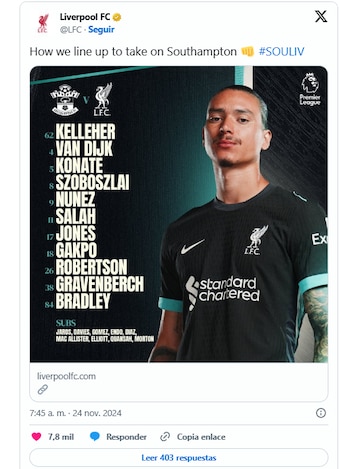 Así formará el Liverpool ante