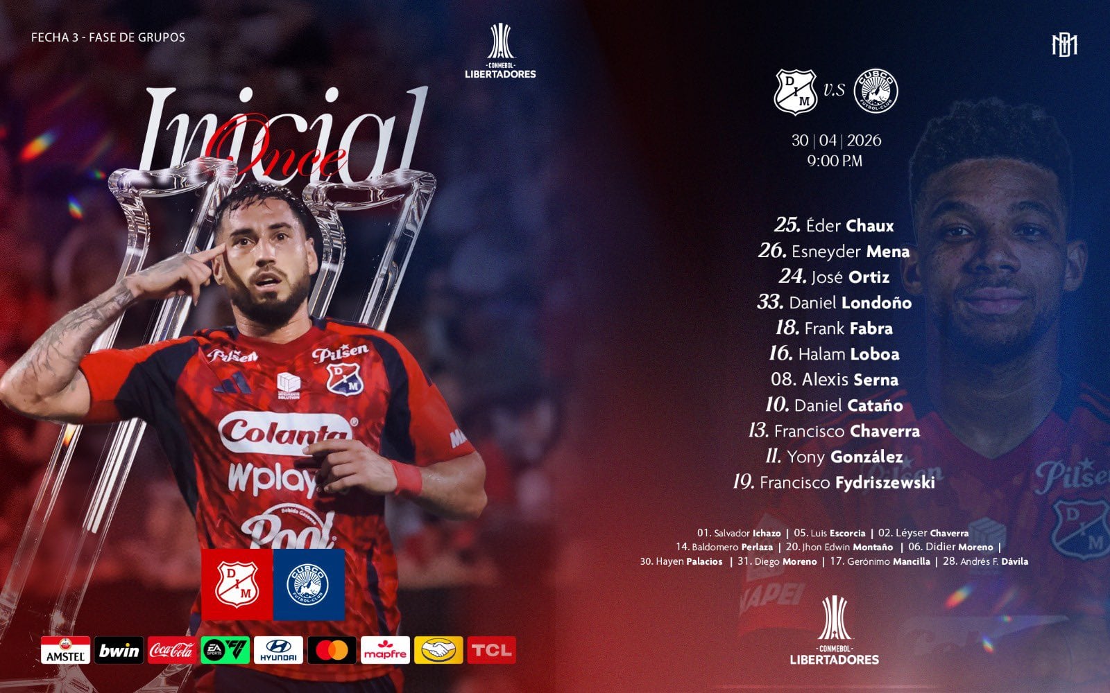 Alineación del Independiente Medellín contra el Cusco por la tercera fecha de la Copa Libertadores - crédito DIM