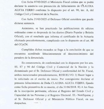 Fragmento del fallo que decretó
