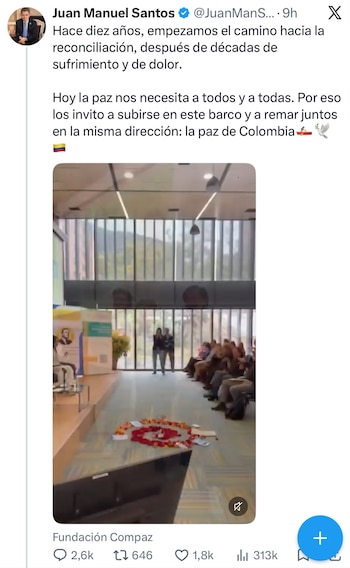 Juan Manuel Santos pidió defender el proceso de paz en Colombia - crédito @JuanManSantos/X