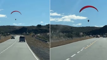 Tensión en Córdoba: un parapentista tuvo que hacer un aterrizaje de emergencia en la ruta de Altas Cumbres