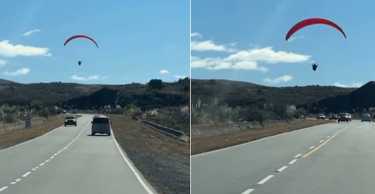 El parapentista logró controlar la maniobra a pocos metros de la calzada y no resultó herido