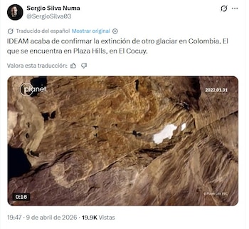 La desaparición fue oficializada tras más de un siglo de retroceso documentado, vinculando el fenómeno a la temperatura creciente y la disminución de nevadas en la Cordillera Oriental - crédito captura de pantalla @SergioSilva03 / X