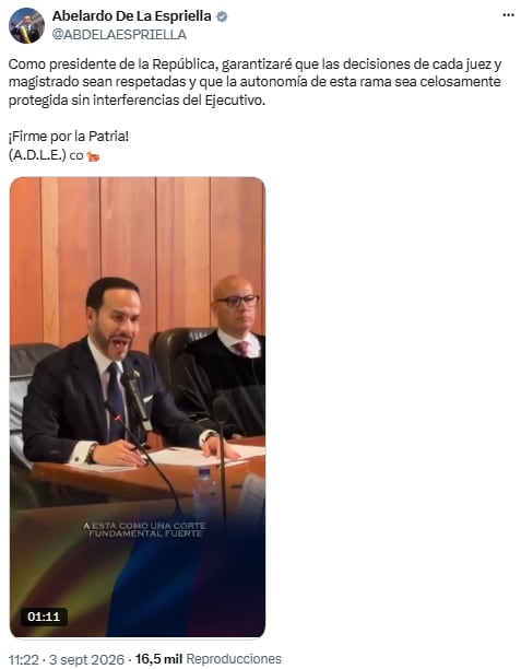 El mandatario Abelardo de la Espriella descartó interferencias del Ejecutivo - crédito @ABDELAESPRIELLA/X