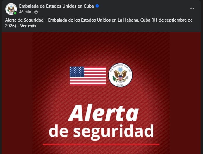 La Embajada de Estados Unidos en Cuba difundió una alerta de seguridad este 1 de septiembre ante el aumento de robos vinculados con vehículos en La Habana (Cortesía: Embajada de Estados Unidos en Cuba).