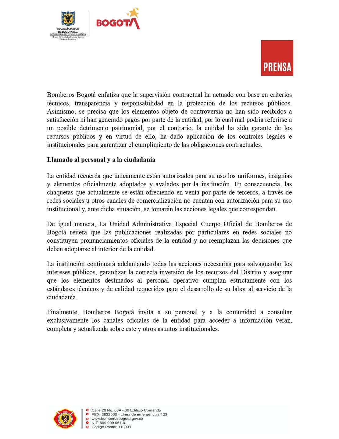 Bomberos Bogotá advierte sobre la comercialización no autorizada de uniformes y pide consultar canales oficiales. - crédito @BomberosBogota/X
