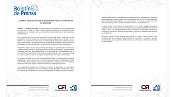 El partido político señaló que trabajará junto con Abelardo de la Espriella para garantizar su paquete de reformas - crédito Cambio Radical