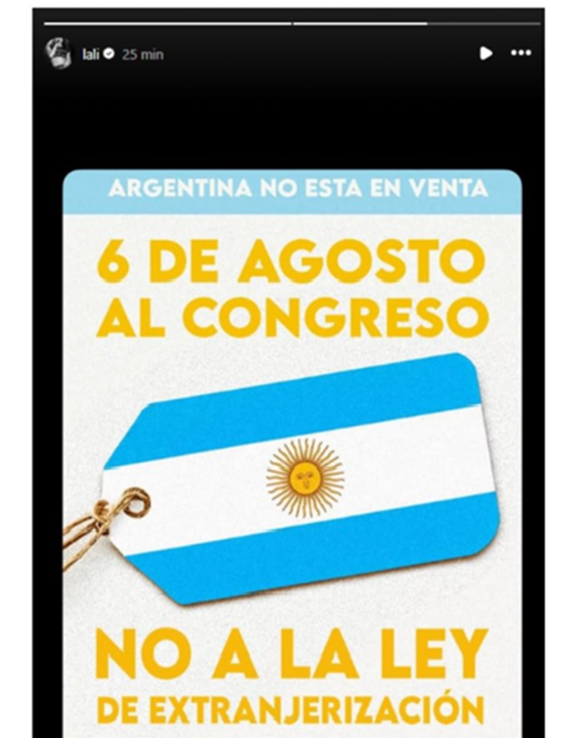 La cantante Lali Espósito convocó a la movilización contra la reforma de la Ley de Tierras a través de sus redes sociales