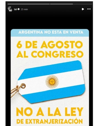 La cantante Lali Espósito convocó a la movilización contra la reforma de la Ley de Tierras a través de sus redes sociales