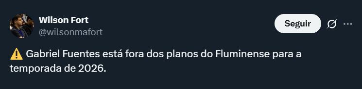 Gabriel Fuentes no seguiría en Fluminense para 2026- crédito @wilsonmafort/X
