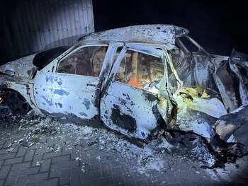 Vehículo destruido por un dron