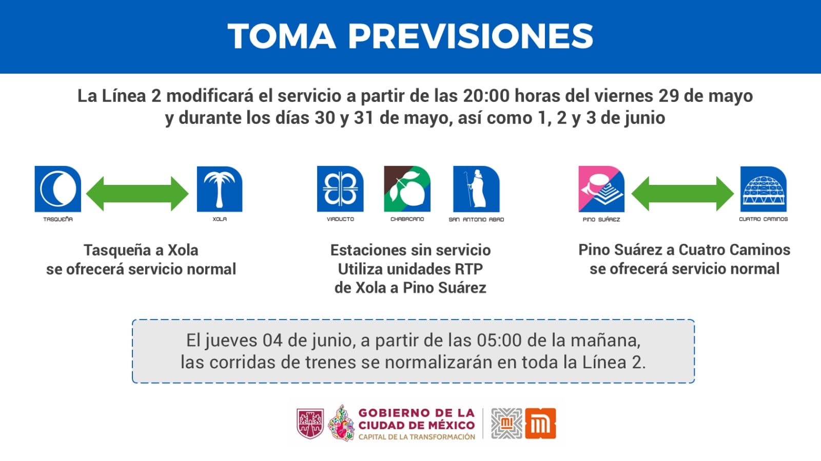 La Línea 2 del Metro CDMX permanecerá cerrada de San Antonio Abad a Chabacano por obras (X/ @MetroCDMX)