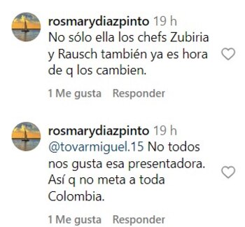La usuaria insistió en su incomformidad no solo con Claudia Bahamón, sino con miembros del jurado - crédito @masterchefcelebrityco/Instagram