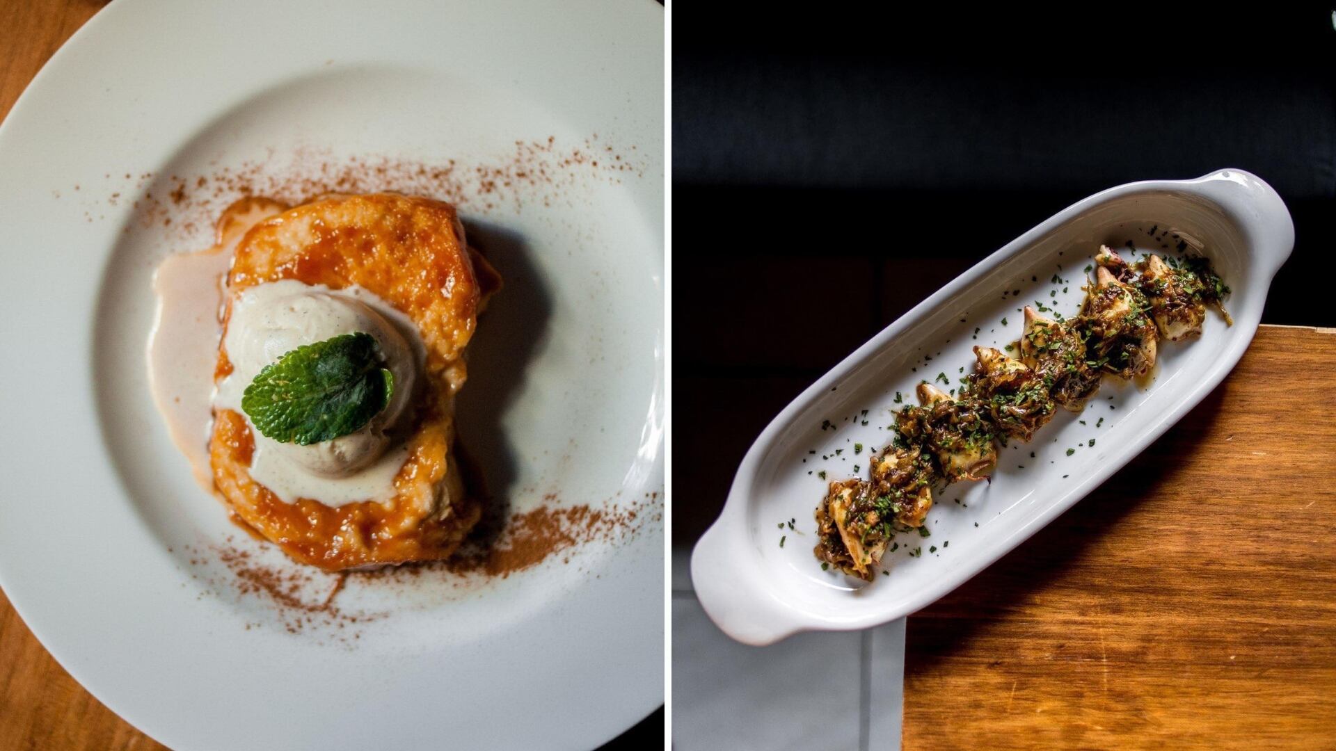 Torrija y chipirones encebollados del restaurante Arzábal (Instagram / @grupo.arzabal)