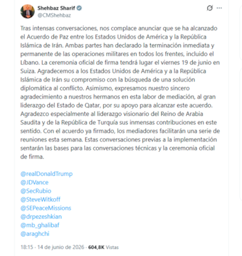 Mensaje ministro Pakistán acuerdo EEUU Irán