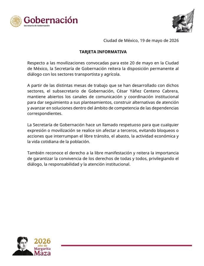Comunicado oficial de Segob.