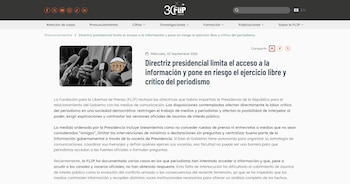 La FLIP sostuvo que concentrar la información gubernamental en la vocería de Presidencia dificulta contrastar versiones oficiales y exigir explicaciones a las autoridades - crédito Fundación para la Libertad de Prensa - Flip